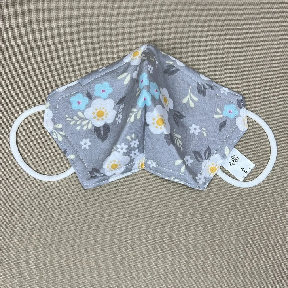 Floral and polkadot 3 layer cotton fabric reversible face mask